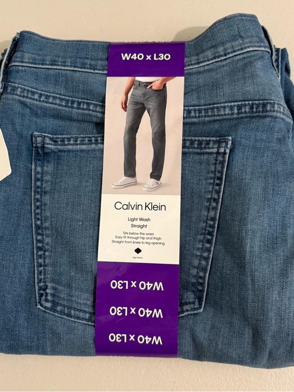 Calvin Klein Men's Jean Straight Fit Blue Size 40x30